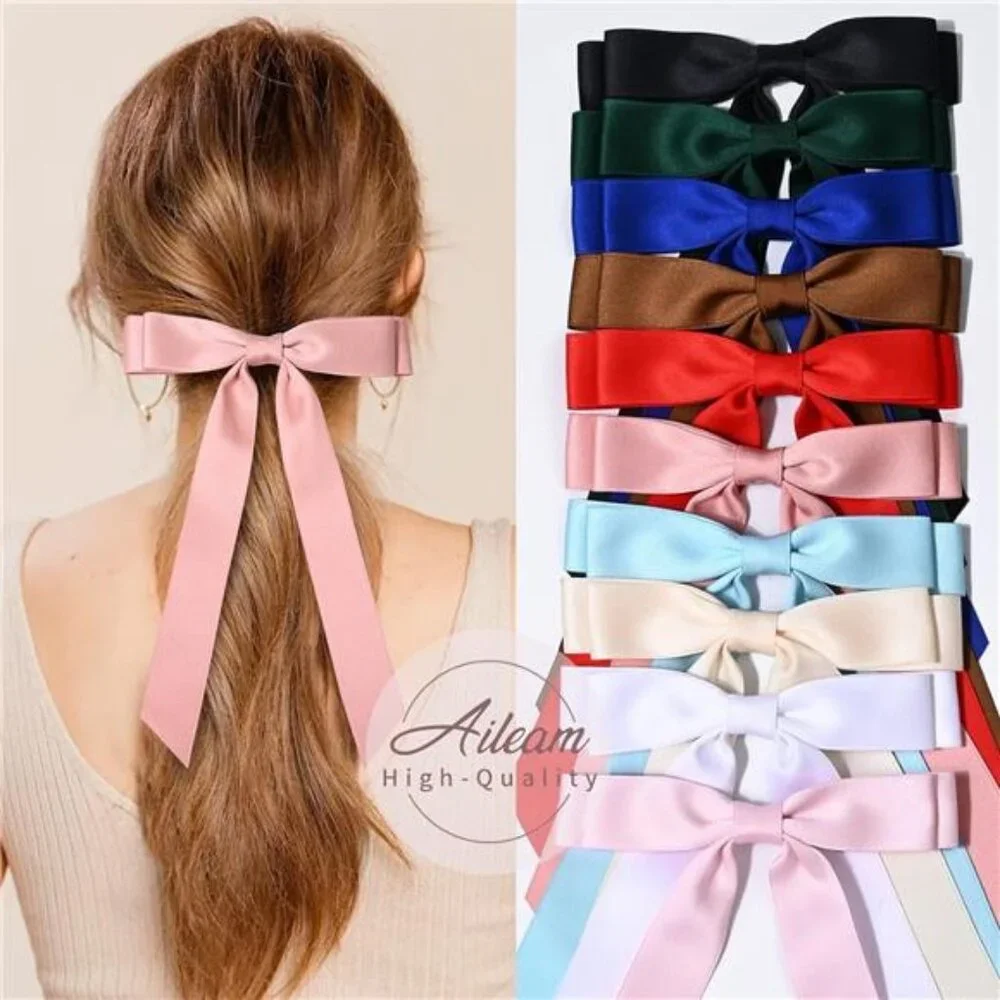10PCS Silky Satin Hair‎ Bows Hair Clip Ribbon Accessories Ponytail for Girls